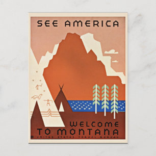 Cartão Postal Montana, Veja a América, ilustração de viagem vint