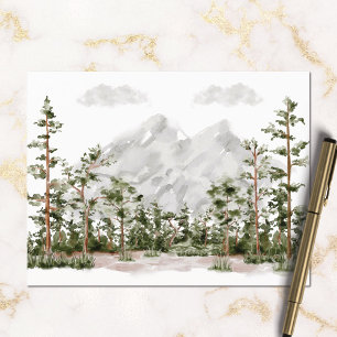 Cartão Postal Montanha e Floresta em Aquarela