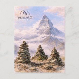 Cartão Postal Montanha Matterhorn, Alpes Suíços Aquarela