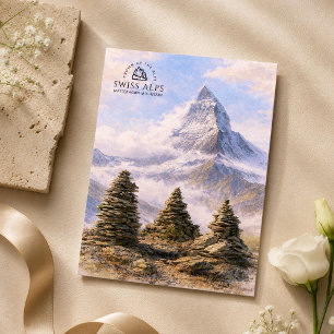 Cartão Postal Montanha Matterhorn, Alpes Suíços Aquarela