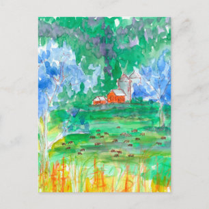 Cartão Postal Montanha Paisagem Vacas Vermelhas, nós nos movemo