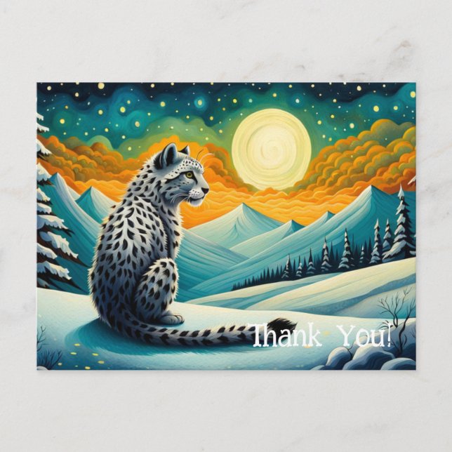 Cartão Postal Montanha Snowy Night Leopardo da Neve (Frente)