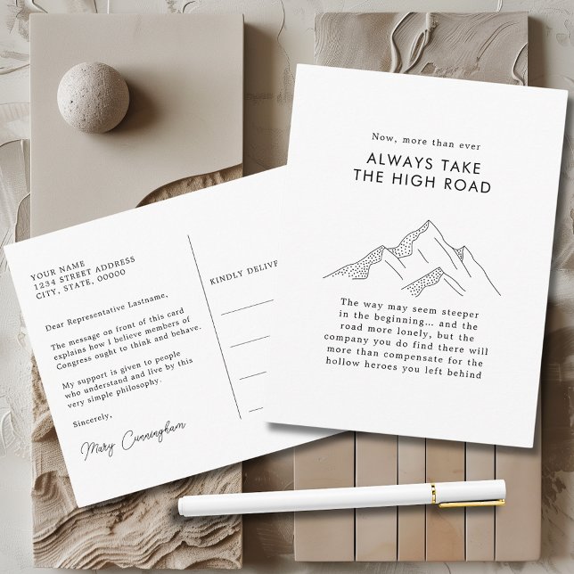 Cartão Postal Montanhas abstrato levam a estrada alta (Abstract Mountains Bold Typography Always Take the High Road Congress Postcard)