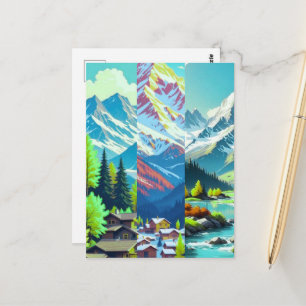 Cartão Postal Montanhas - Arte de Paisagem Digital Aquarela