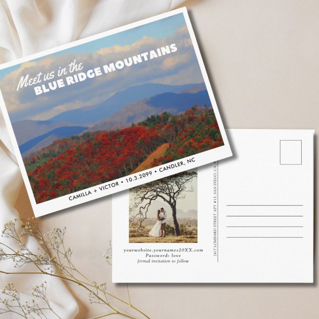 Cartão Postal Montanhas Blue Ridge Salvem o Cartão-postal de dat (Blue Ridge Mountains Save the Date Postcard
)