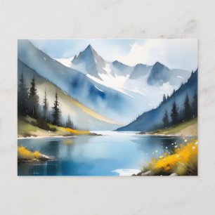 Cartão Postal Montanhas com capa de neve e um lago