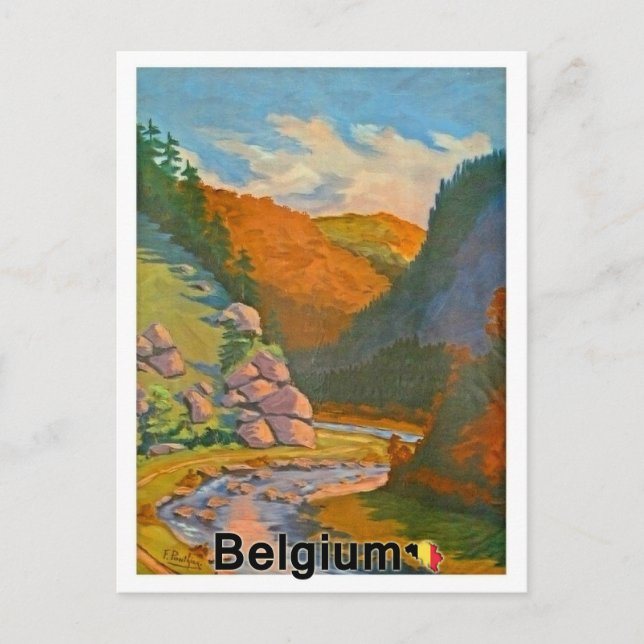 Cartão Postal Montanhas da Bélgica, rio pequeno, paisagem (Frente)