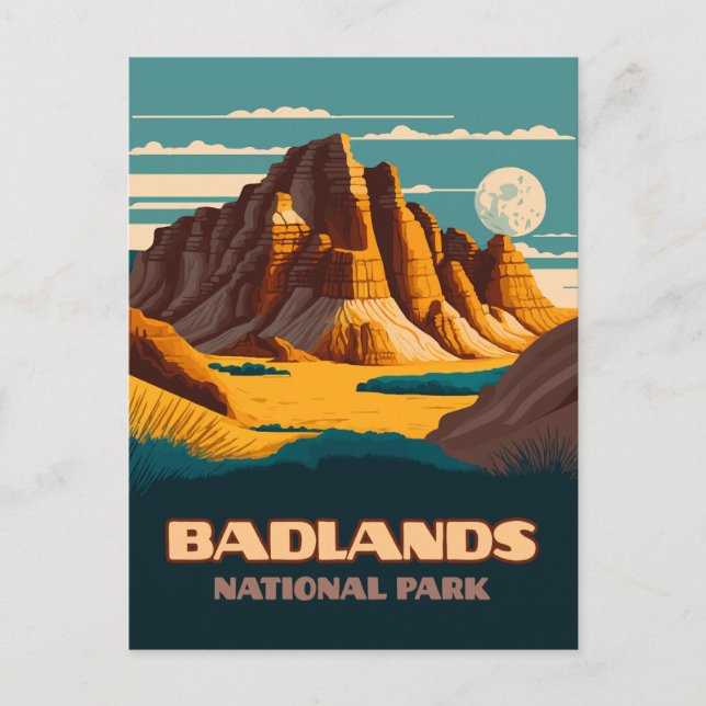 Cartão Postal Montanhas do Parque Nacional das Badlands Retro (Frente)