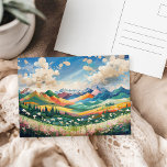 Cartão Postal Montanhas e flores silvestres Pintura colorida<br><div class="desc">Cartaz de pintura colorida de montanhas e flores silvestres.</div>