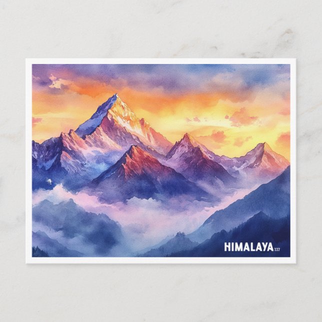 Cartão Postal Montanhas Himalaya pintam aquarela nascente (Frente)
