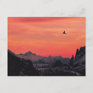 Cartão Postal Montanhas Laranja Pôr do Sol Pássaro no Céu