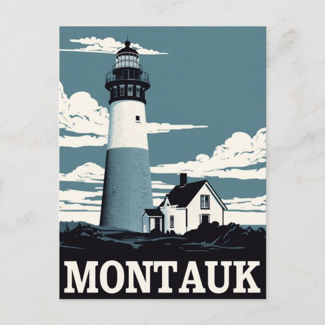 Cartão Postal Montauk Lighthouse Retro Travel (Frente)