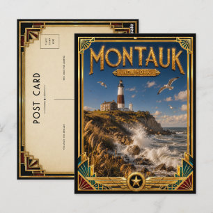 Cartão Postal Montauk Nova York Arte Deco Vintage Era de Ouro