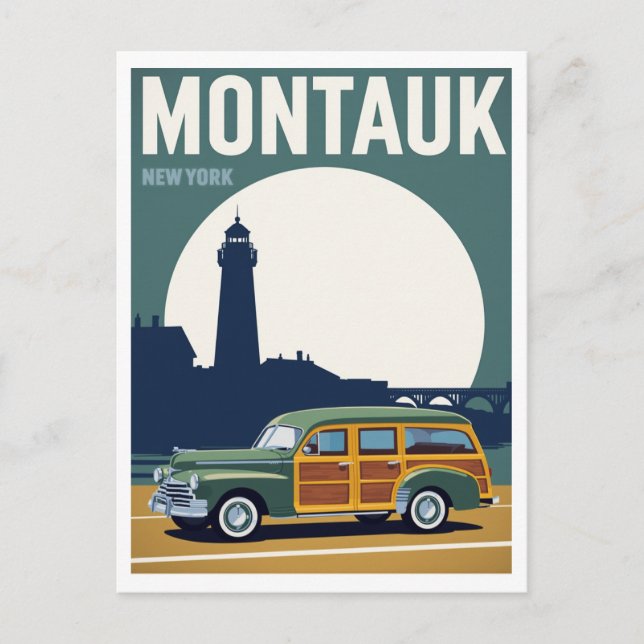 Cartão Postal Montauk Woody Lighthouse Retro (Frente)