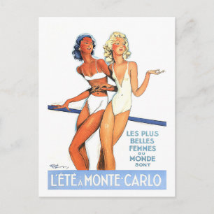Cartão Postal Monte Carlo, mulheres em maiô, vintage, viagem
