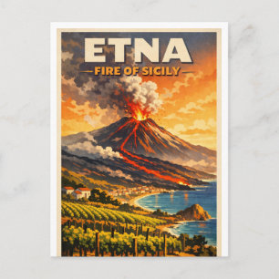 Cartão Postal Monte Etna, Itália, em um clássico retrô