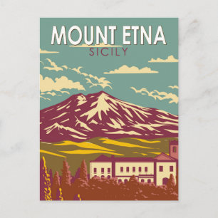 Cartão Postal Monte Etna Sicília Viagem Arte Vintage