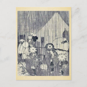 Cartão Postal Monte Fuji através de gotas de chuva por Katsushik