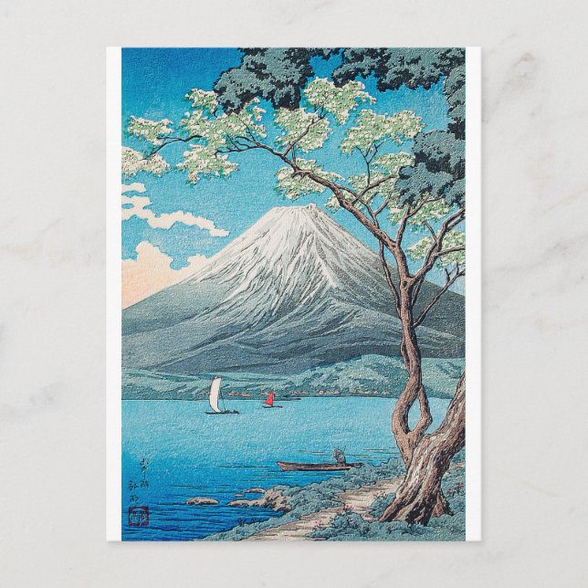 Cartão Postal Monte Fuji do Lago Yamanaka gravura de H.Takahashi (Frente)