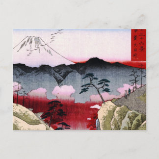 Cartão Postal Monte Fuji e Pássaros no Japão por volta de 1800