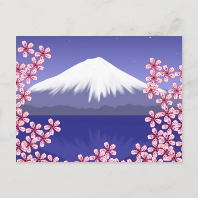 Cartão Postal Monte Fuji e Sakura Blossoms (Frente)