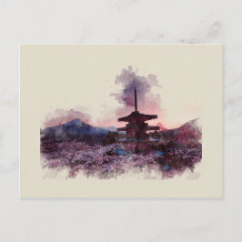 Cartão Postal Monte Fuji, Japão, Watercolor,