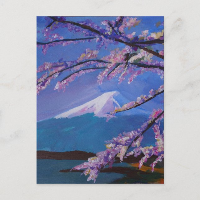 Cartão Postal Monte Fuji maravilhoso com flor de cereja no Japão (Frente)