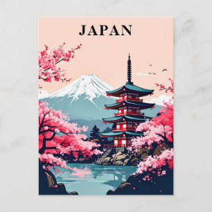 Cartão Postal Monte Fuji, Pagoda e Flor de Cereja no Japão