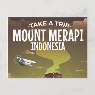 Cartão Postal Monte Merapi Indonesia poster de desenho animado a