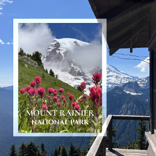 Cartão Postal Monte Rainier coberto por neve, pincel indiano