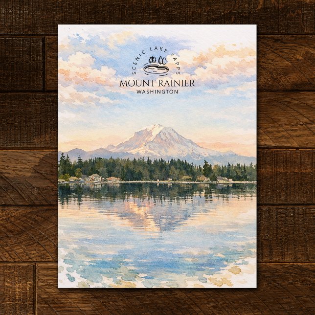 Cartão Postal Monte Rainier, Lago Tapps, Washington | Aquarela (Mount Rainier, Lake Tapps, Washington Postcard)
