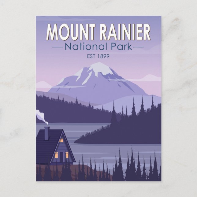 Cartão Postal Monte Rainier National Park Washington Cabin Retro (Frente)