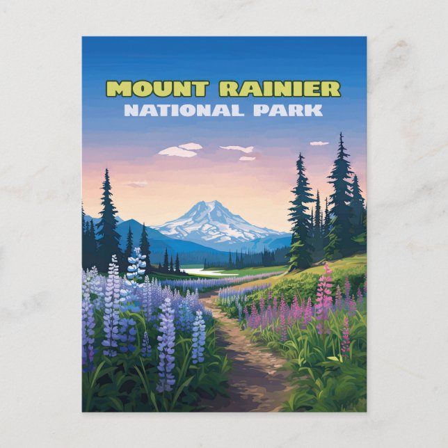 Cartão Postal Monte Rainier National Park Washington Retro (Frente)