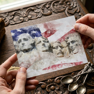 Cartão Postal Monte Rushmore com a bandeira americana ondulando