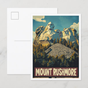 Cartão Postal Monte Rushmore USA Art Vintage Illustration Viagem
