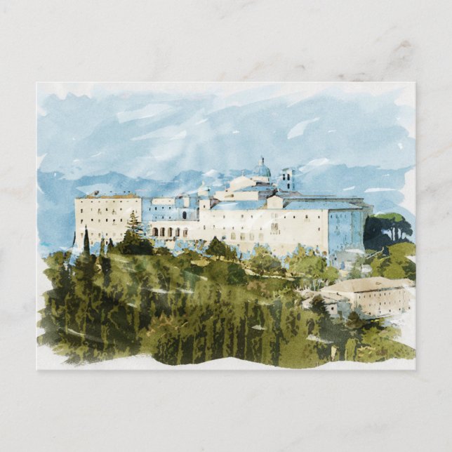 Cartão Postal Montecassino Itália Viagem Watercolor Gift Souveni (Frente)