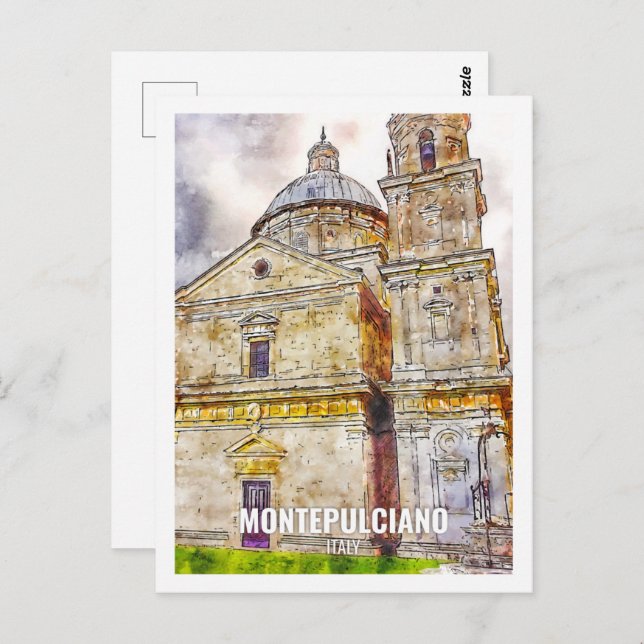 Cartão Postal Montepulciano França Viagem Place Watercolor (Frente/Verso)