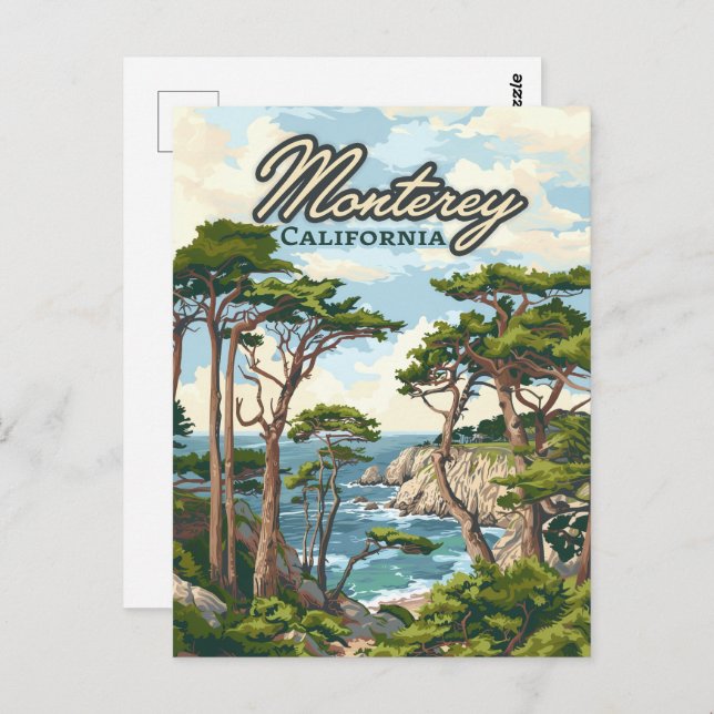 Cartão Postal Monterey California Cypress Trees Ocean Coast (Frente/Verso)