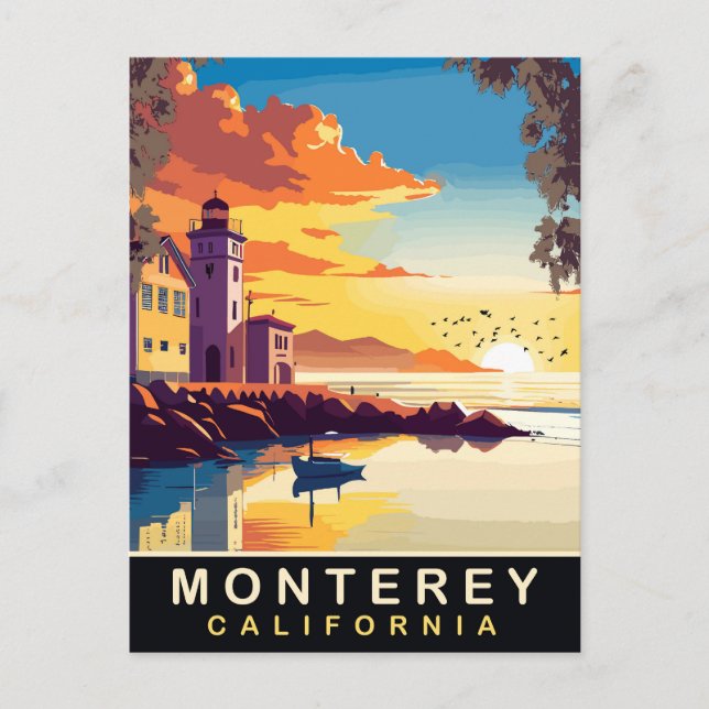 Cartão Postal Monterey, Romântico Sunset, Califórnia, Viagem (Frente)