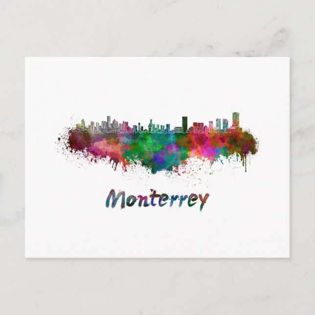 Cartão Postal Monterrey skyline in watercolor (Frente)