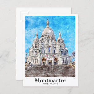 Cartão Postal Montmartre Paris France Viagem Watercolor