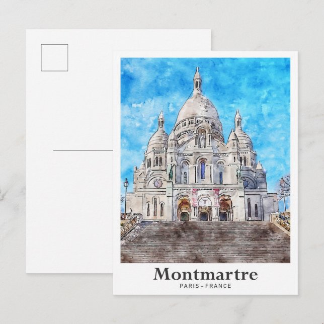 Cartão Postal Montmartre Paris France Viagem Watercolor (Frente/Verso)