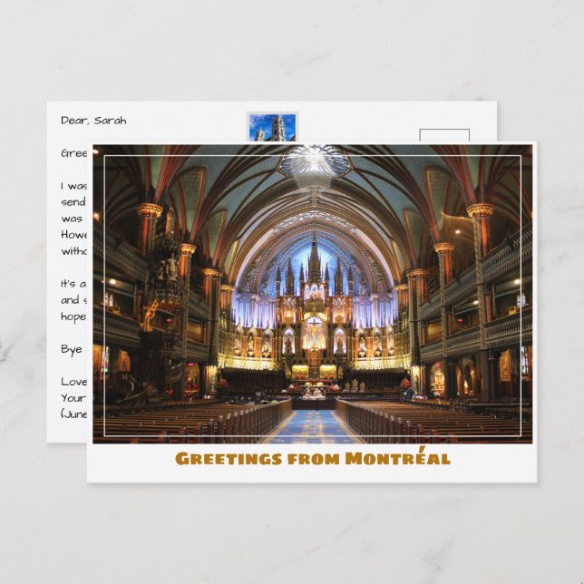 Cartão Postal Montréal Canada Notre Dame Dentro (Frente/Verso)