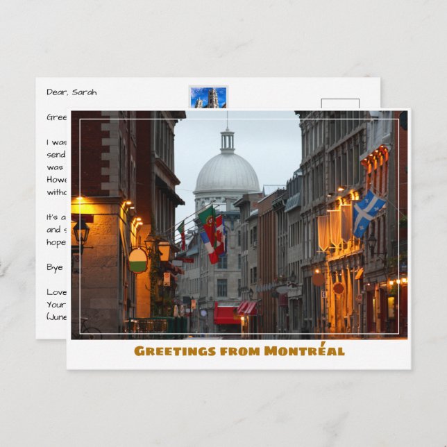 Cartão Postal Montréal Canada Old Town em Dusk (Frente/Verso)