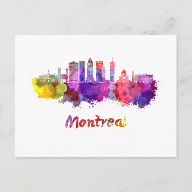 Cartão Postal Montreal V2 skyline in watercolor splatters (Frente)