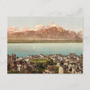 Cartão Postal Montreux, Montanhas Savoy, Lago de Genebra, Suíç