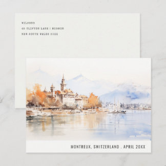 Cartão Postal Montreux Suíça Aquarela Paisagem Viagem