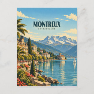 Cartão Postal Montreux Suíça Arte de Viagem Vintage