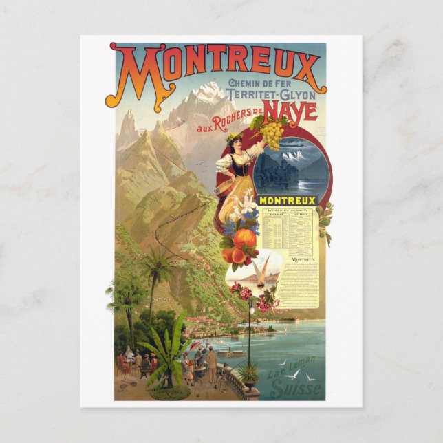 Cartão Postal Montreux, Suiça, Viagens vintage (Frente)