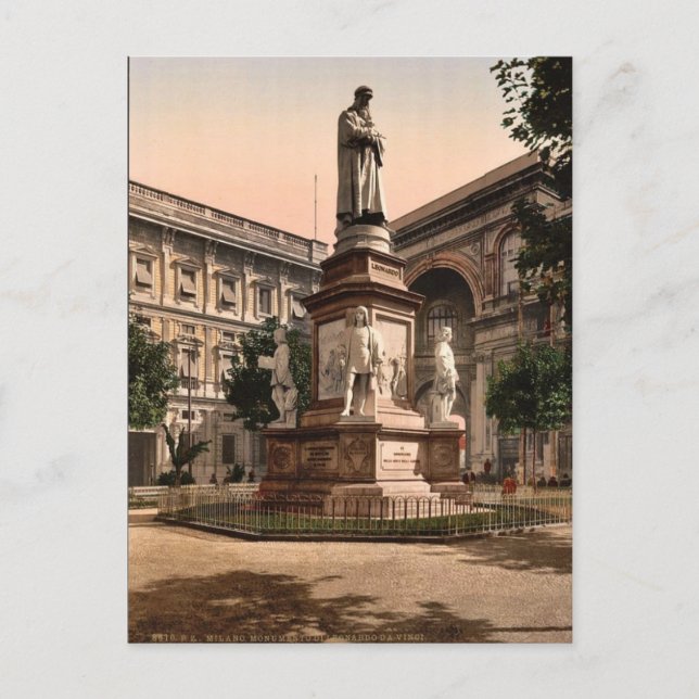 Cartão Postal Monumento a Leonardo da Vinci, Milão, Itália vinta (Frente)